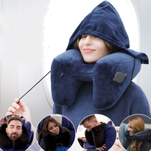Inflatable H-Shaped Travel Neck Pillow with Optional Hood