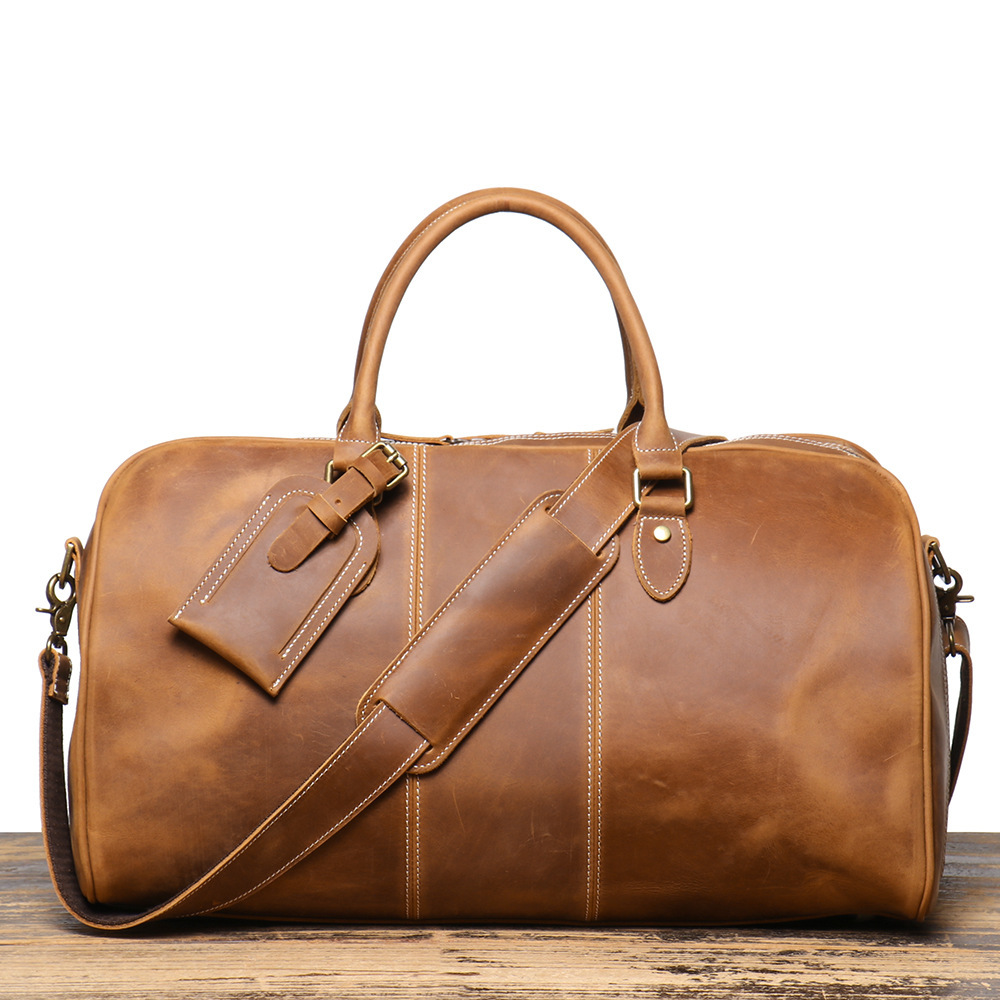 Vintage Cowhide Leather Weekender Travel Bag
